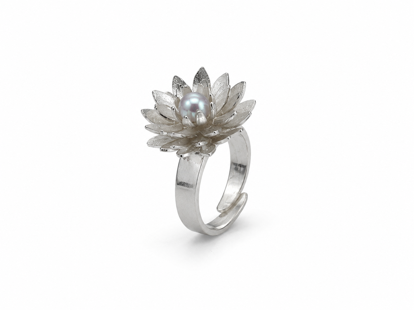 Ring med vit pärla Lotusblomma
