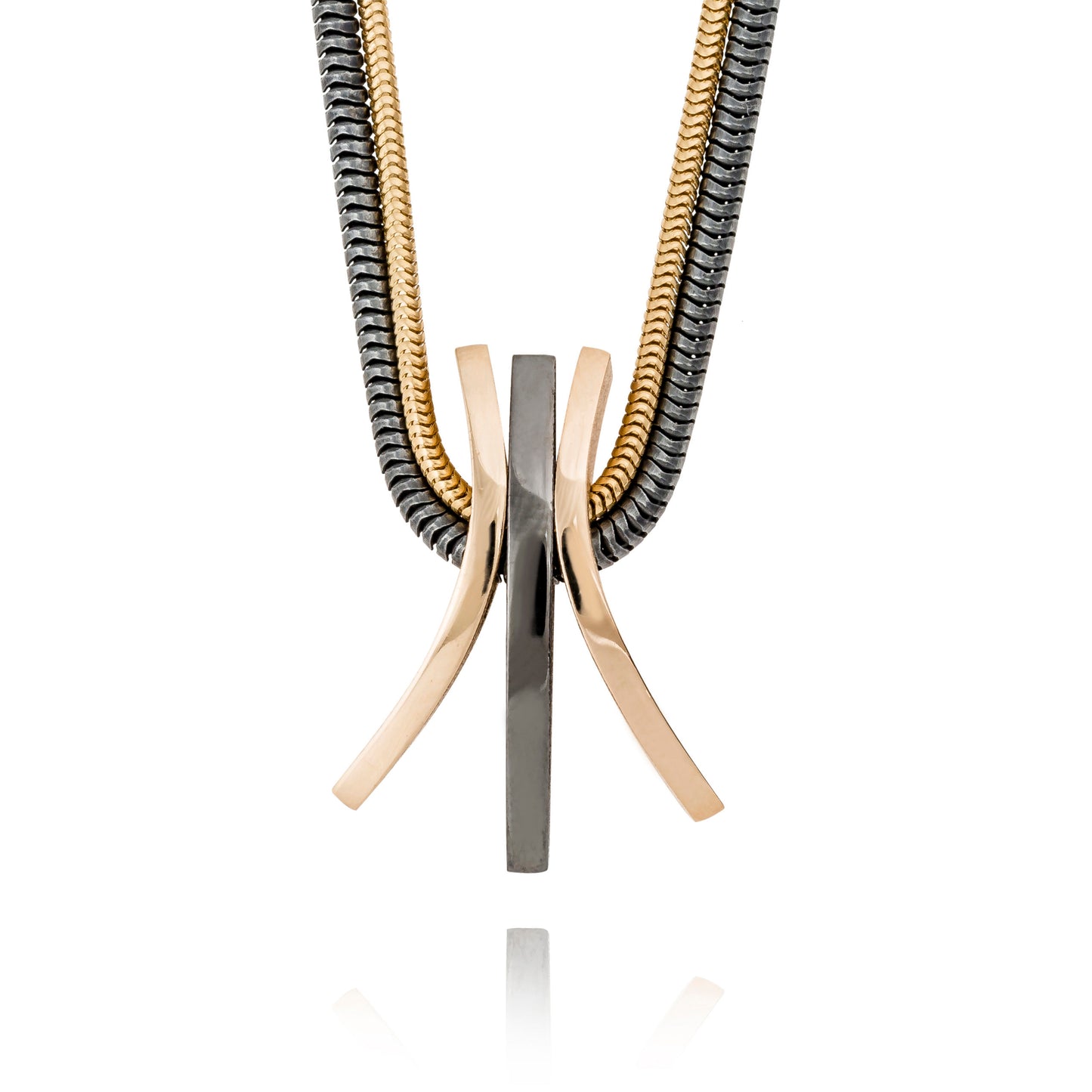 Rainbow hänge i 3 delar, 2 böjda guld, 1 rak svartrhodinerad