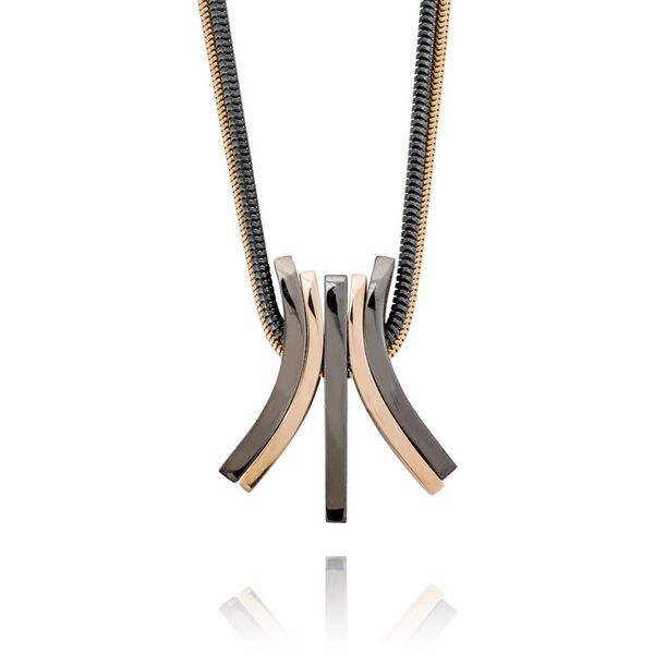 Rainbow hänge i 5 delar 2 grova svartrhodinerade 2 tunna guld 1 grov svartrhodinerad