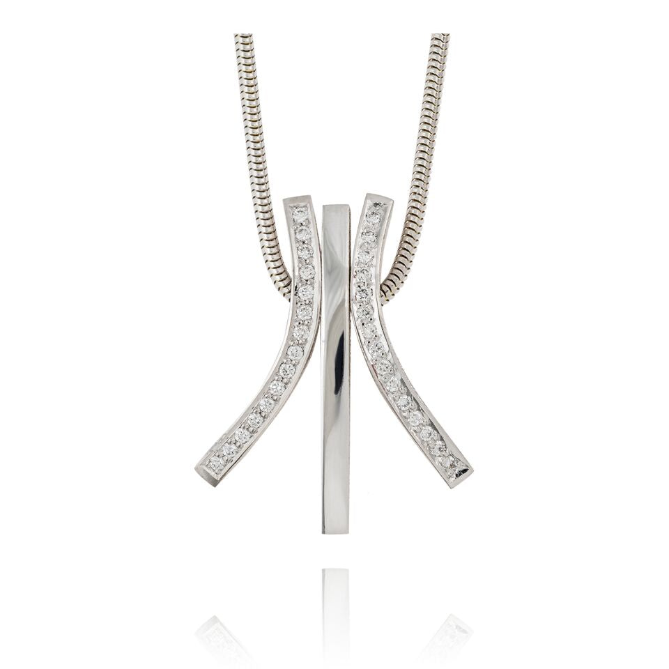 Rainbow pendant in 3 parts 2 white gold with 0.30ct 1 straight white gold