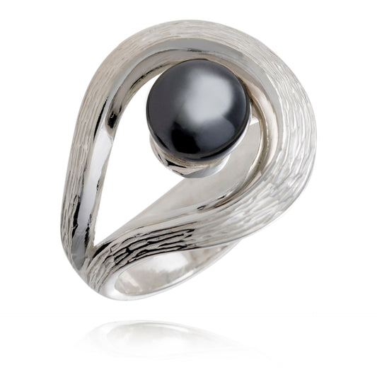 Lovedrop ring i silver med hematitkula
